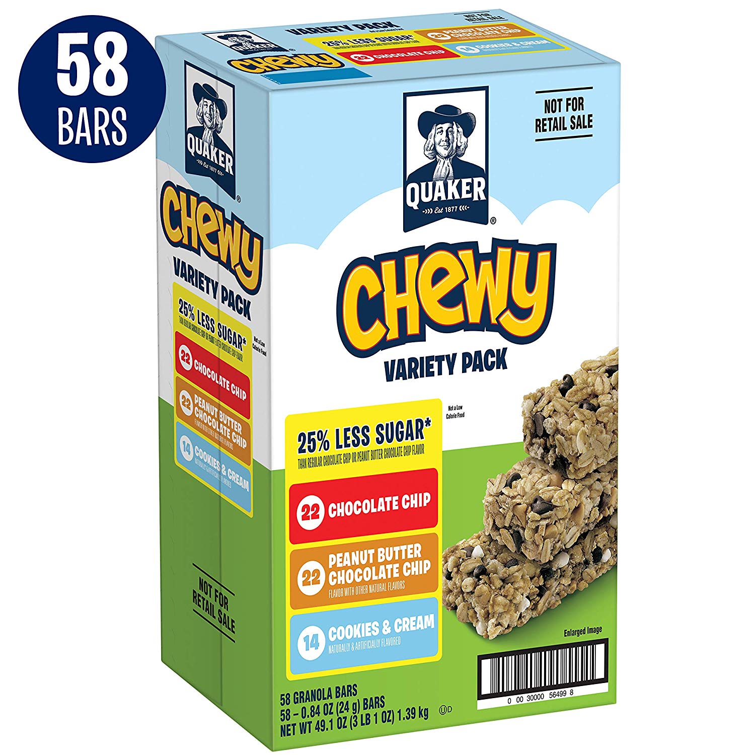 Quaker Chewy Granola Bars, 25% Less Sugar, Chocolate Chip, 58-ct—$8.46!