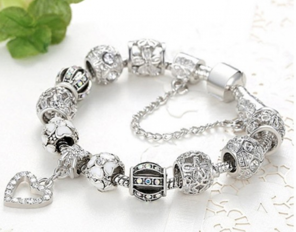 18k White Gold Plated Swarovski Elements Crystal Heart Charm Bracelet Just $14.99! (Reg. $79.99)