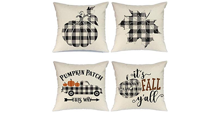 Set of 4 Buffalo Check Plaid Pumpkin Throw Pillow Covers – Just $19.99!