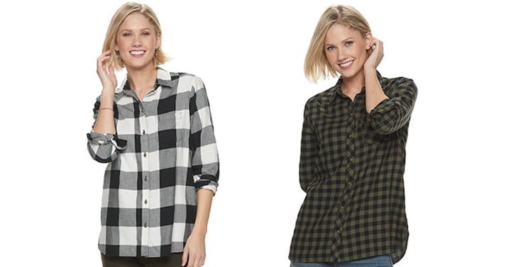 Kohl’s 30% Off! Earn Kohl’s Cash! Spend Kohl’s Cash! Stack Codes! FREE Shipping! Women’s SONOMA Goods for Life Flannel Shirt – Just $17.49!
