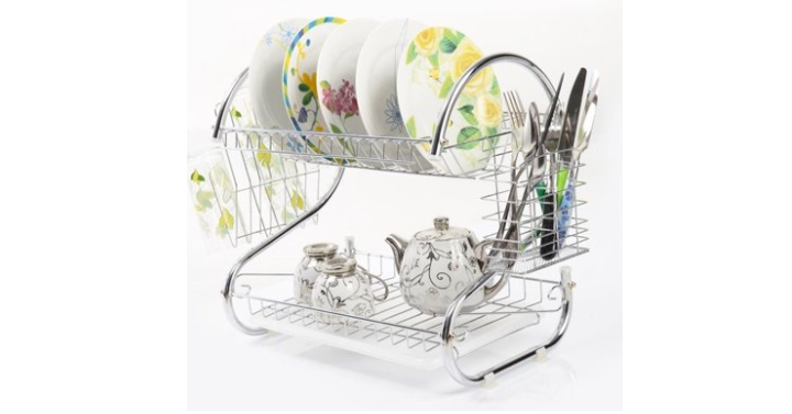 Kitchen Stainless Steel Dish Cup Drying Rack Holder 2-Tier Dish Rack Only $15.48! (Reg. $55)