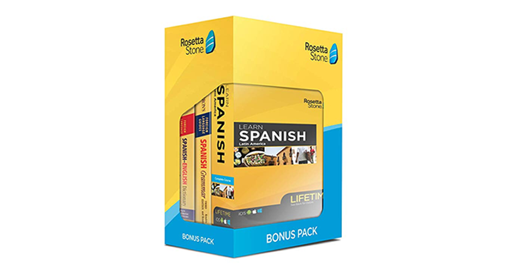 Learn Spanish: Rosetta Stone Bonus Pack Bundle (Lifetime Online Access + Grammar Guide and Dictionary Book Set) – Just $159.00!