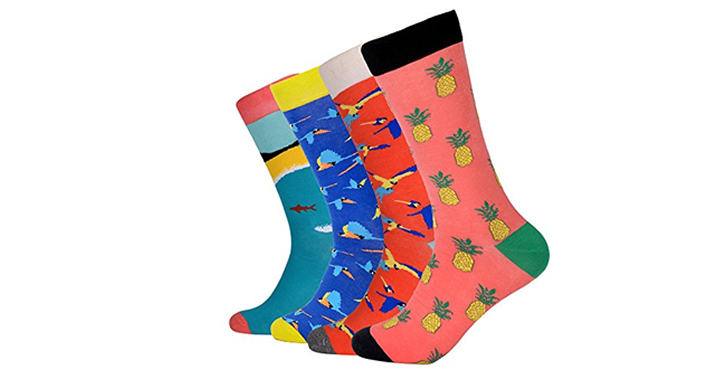 Men’s Novelty Cotton Colorful Patterned Crew Socks – 4 Pack – Just $14.24!