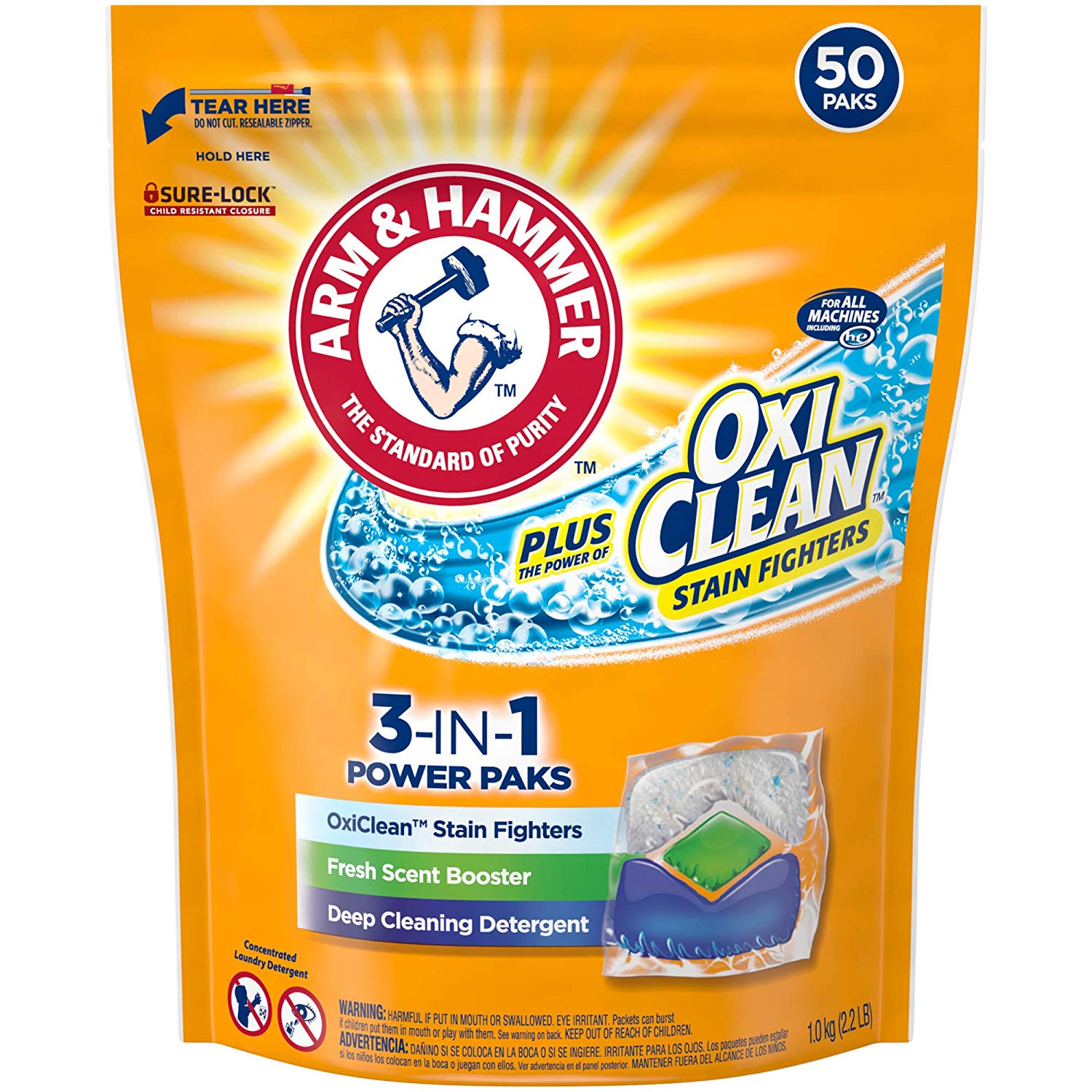 Arm & Hammer Plus OxiClean Laundry Detergent Power Paks, 50 Count – Only $9!