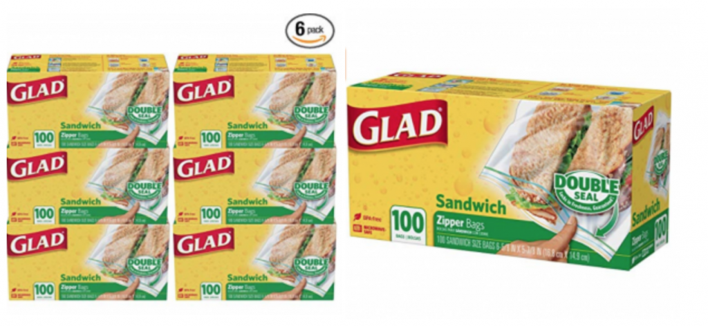 Glad Food Storage Bags, Sandwich Zipper, 100 Count 6-Pack Just $14.14 Shipped!