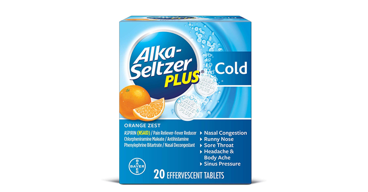 Alka-Seltzer Plus Cold Medicine, Orange Zest Effervescent Tablets with Pain Reliever/Fever Reducer, Orange Zest, 20 Count – $2.69 – $1.99!