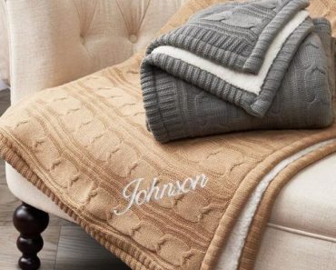 Embroidered Name Cable Knit Sherpa Blanket – Only $33.99!