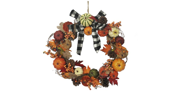 Kohl’s Friends & Family! $20 Off Code! 20% Off Code! Stack Codes! Earn Kohl’s Cash! Spend Kohl’s Cash! Celebrate Fall Together Pumpkin Wreath with Black and White Buffalo Check Bow – Just $19.19!