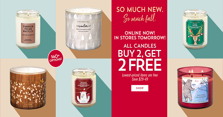 Bath & Body Works: 3-Wick Candles Buy 2 Get 2 FREE & $10 Off Orders Of $30 Purchase!