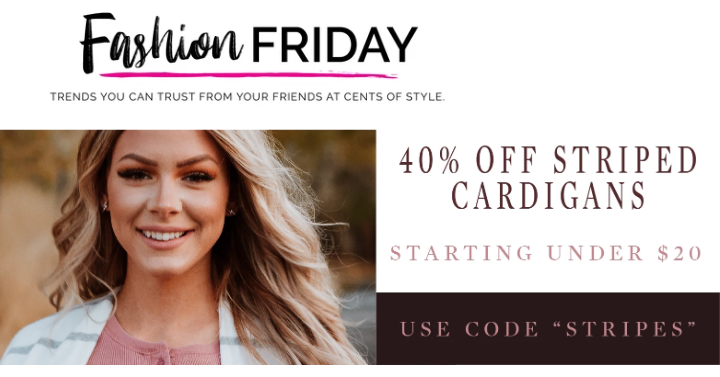 Fashion Friday at Cents of Style! CUTE Fall Striped Cardigans – 40% Off! Plus FREE shipping!