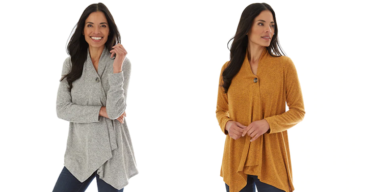 Kohl’s 30% Off! Earn Kohl’s Cash! Spend Kohl’s Cash! Stack Codes! FREE Shipping! Women’s Apt. 9 Fuzzy Jersey Button Drape Top – Just $17.49!