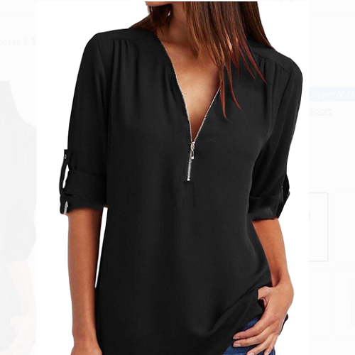 Lavaport Women’s Casual Chiffon Zipper V-Neck Blouse (8 Color Options) Only $9.99!!