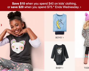 Target: Save $10 When You Spend $40 and Save $20 When You Spend $75 On Kids Clothes & Shoes For The Family!