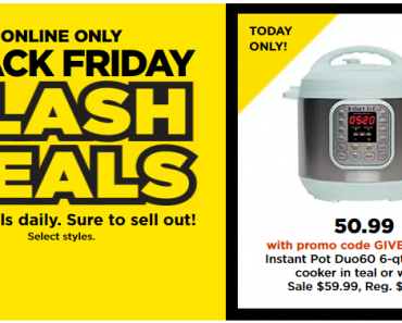 KOHL’S BLACK FRIDAY SALE! FLASH DEAL! Instant Pot Duo60 6-qt. 7-in-1 Programmable Pressure Cooker – Just $50.99! Earn $15 in Kohl’s Cash!