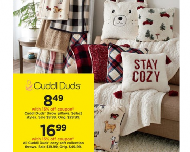 KOHL’S BLACK FRIDAY SALE! Cuddl Duds Cozy Soft Throw – Just $16.99! Cuddl Duds Throw Pillow Collection – Just $8.49!