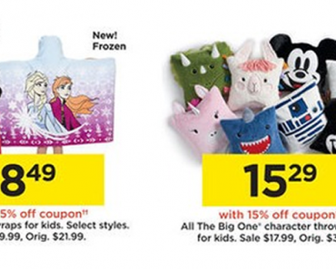 KOHL’S BLACK FRIDAY SALE! Hooded Bath Wraps for Kids – Just $8.49! The Big One Character Throw Pillows – Just $15.29!