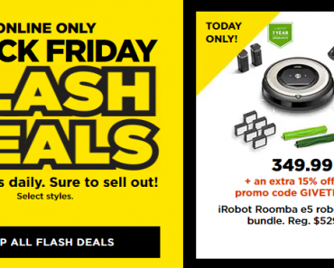 KOHL’S BLACK FRIDAY SALE! iRobot Roomba e5 Wi-Fi Connected Robot Vacuum Bundle – Just $294.49! Earn $90 Kohl’s Cash!