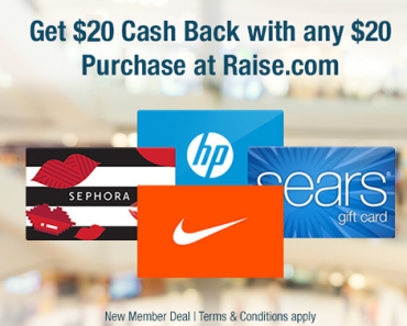 Awesome Freebie! Spend $20 at Raise, Get $20 Back Freebie from TopCashback!