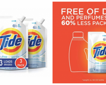 Tide Free and Gentle HE Laundry Detergent, 3 Pack of 48 oz. Pouches 3-Count Just $33.12 Shipped!