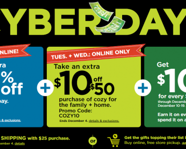 ENDS TONIGHT! Kohl’s Cyber Days Sale – 20% Off Code! Today Only – $10 off $50! Earn Kohl’s Cash! New Today Only Deals!