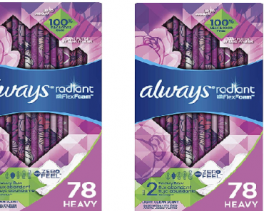 Always Radiant Feminine Pads for Women 78 Count, Heavy Flow Absorbency Only $10.32 Shipped!