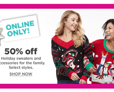 Kohl’s 30% Off! Earn Kohl’s Cash! Spend Kohl’s Cash! Stack Codes! FREE Shipping! Holiday Sweaters, Tops, PJs, Accessories for the Family – 50% off or more!