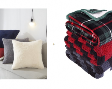 Sherpa Throw Pillow + Throw Blanket Only $12.00!