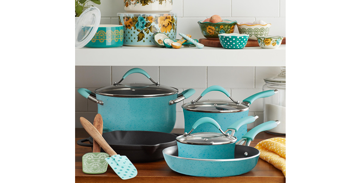 The Pioneer Woman Frontier Speckle Turquoise or Red 24-Piece Cookware ...