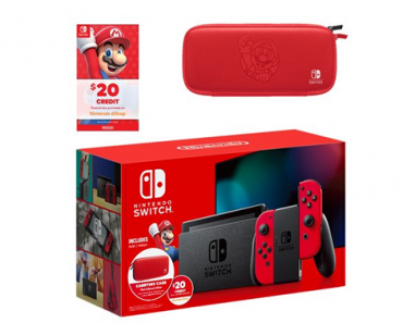 Nintendo Switch Bundle with Mario Red Joy-Con, $20 Nintendo eShop Credit, & Carrying Case – Just $299.00!