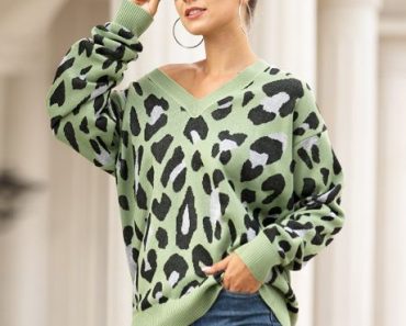 V Neck Leopard Sweater Only $23.99! (4 Different Colors!)