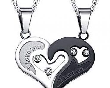 CZ Heart-shape “I Love You” Stainless Steel Couple Necklace – Just $9.99!