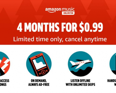 Amazon Music Unlimited – 4 months for just $0.99! Ends in 3 DAYS!!
