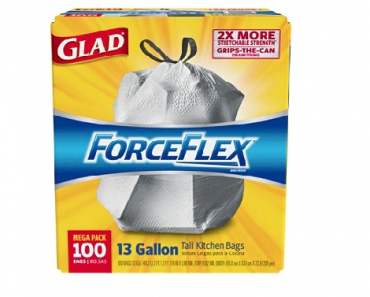Glad ForceFlex Drawstring Trash Bags, 13 Gallons,Box Of 100 Bags Only $9 Shipped! (Reg. $17)