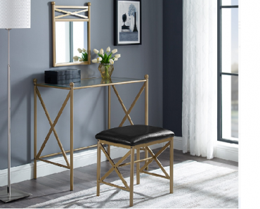Mainstays Gold Metal Vanity with Wall Mirror and Upholstered Stool Only $51.62 Shipped! (Reg. $108)