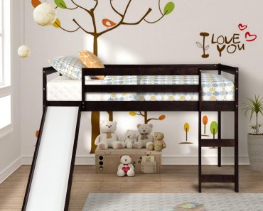 Harper & Bright Designs Espresso Wood Twin Loft Bed with a Slide Only $163.99!