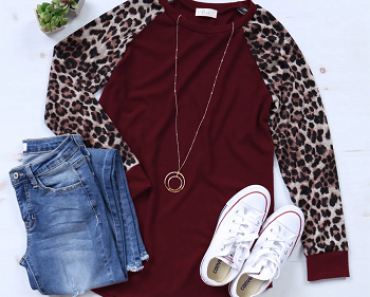Leopard Sleeved Top Only $13.99 on Jane! (6 Color Combos)