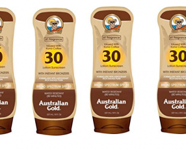 Australian Gold Sunscreen Lotion, Water Resistant, SPF 30, 8 Ounce Only $4.01 Shipped! Great Reviews!