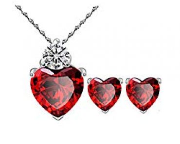 Bright Red Austrian Crystal Heart Shape Pendant Set With Earrings – Just $13.98!