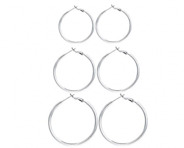 3 Pairs Sterling Silver Hoop Earrings – 14k White Gold Plated – Just $10.99!