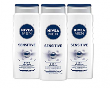 NIVEA Men Sensitive 3-in-1 Body Wash, Soap and Dye-Free For Sensitive Skin – 16.9 fl. oz. (Pack of 3) Only $7.90 Shipped!