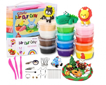 HOLICOLOR Air Dry Clay Kit Magic Modeling Clay (12 Colors) with Accessories, Tools and Tutorials Only $8.99! Great At-Home Activity!