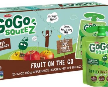 GoGo squeeZ Applesauce on the Go, Apple Cinnamon, 3.2 Ounce (12 Pouches) – Only $5.68!