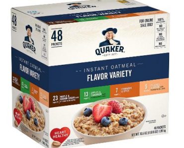 Quaker Instant Oatmeal, 4 Flavor Variety Pack, Individual Packets, 48 Count – Only $11.99!