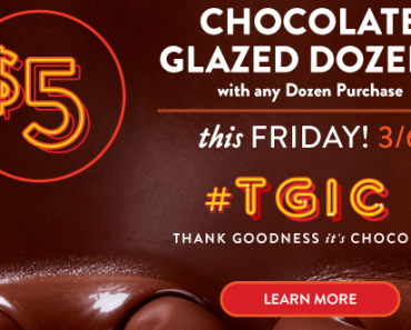 FRIDAY: Krispy Kreme Chocolate Glazed Doughnuts Only $5/ Dozen With ANY Dozen Purchase!