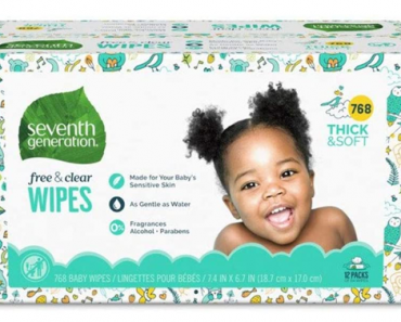 Seventh Generation Baby Wipes, Free & Clear Unscented and Sensitive, Gentle as Water, with Flip Top Dispenser, 768 count – Just $26.99!