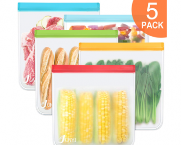 Reusable Gallon Storage Bags 5-Pack, Leakproof Freezer Bags – Just $16.99!