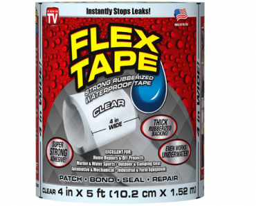 Flex Tape Rubberized Waterproof Tape, 4″ x 5′, Clear Only $11.99 Shipped!