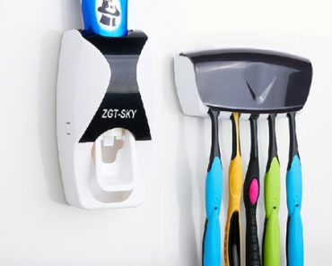Automatic Toothpaste Dispenser & Toothbrush Holder Storage Rack Only $10.48! (Reg $20.96)