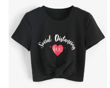 Social Distancing Graphic Twisted Crop T-shirt – Just $8.19!