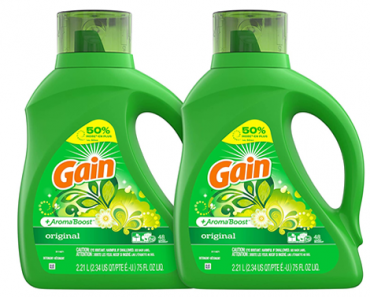 Gain Laundry Detergent Liquid Plus Aroma Boost – 75 oz, Pack of 2 – Just $10.60!